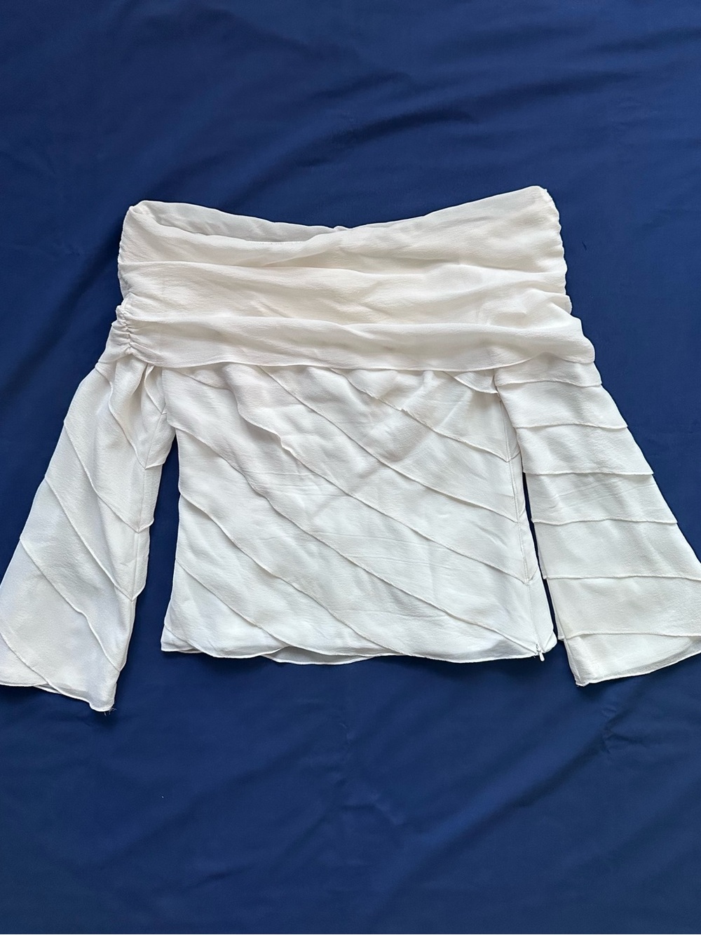 Tadashi Collection Silk Off Shoulder Diagonal Tiered Blouse Size 8